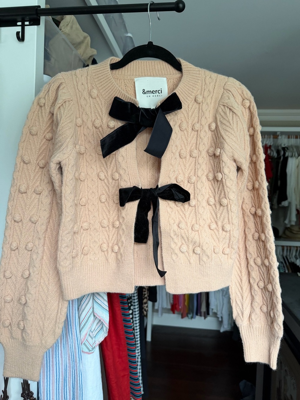BRAND NEW Blush Pink Cable-Knit Bow Cardigan